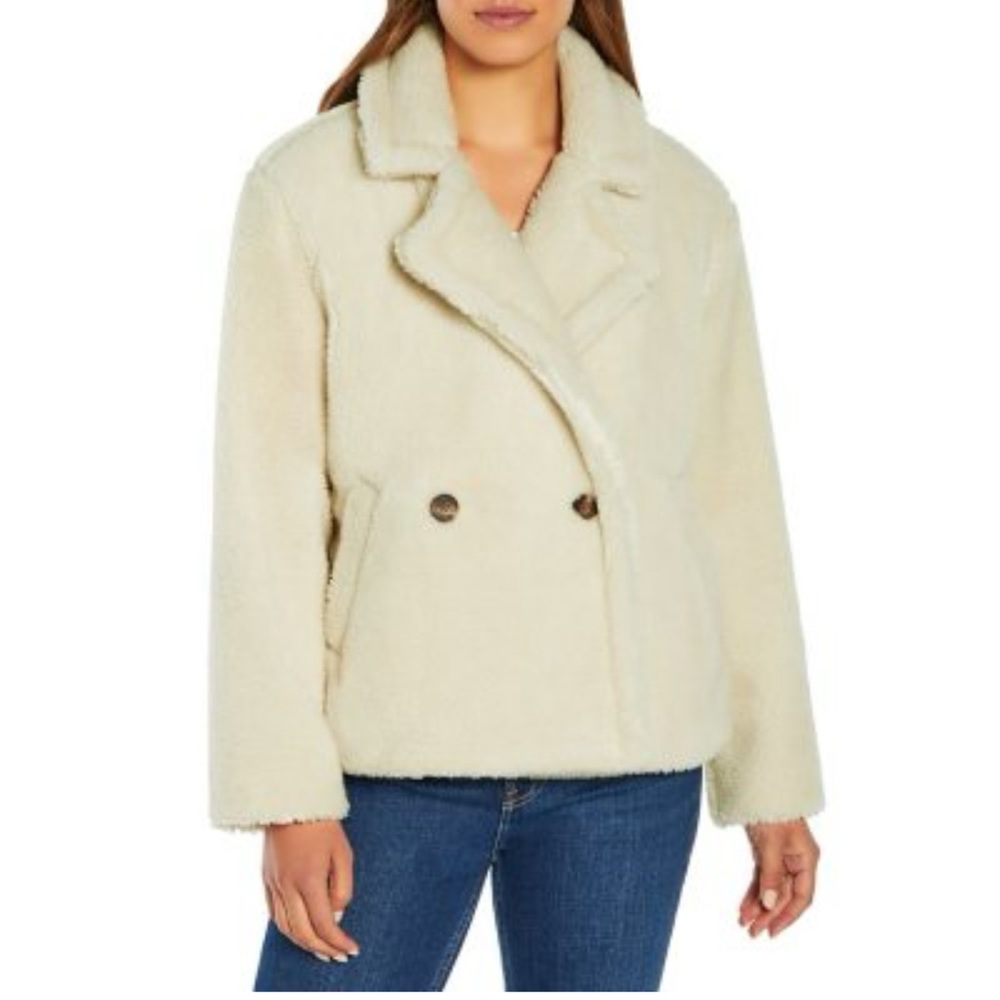 NEW Gap Ladies Sherpa Moto Jacket cream birch white size medium M fleece soft